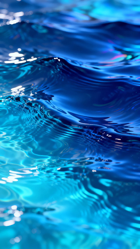 蓝色波浪水面特写图片