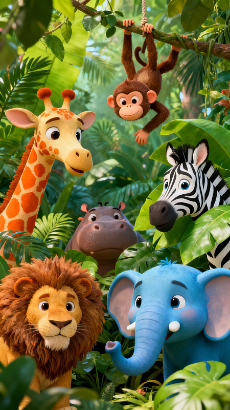 卡通动物丛林欢乐场景