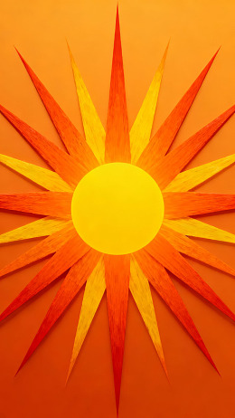 橙色背景上的黄色太阳图案