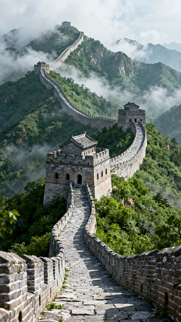 云雾缭绕的长城山景图片
