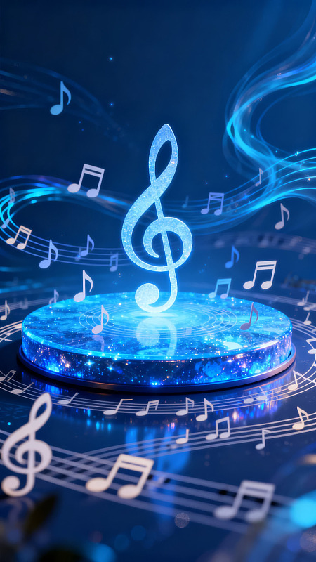 蓝色音乐符号与光效艺术图案