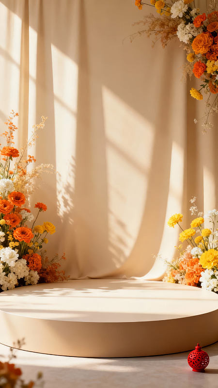 花艺装饰的圆形舞台图片