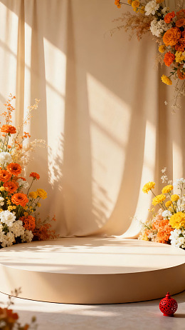 花艺装饰的圆形舞台图片