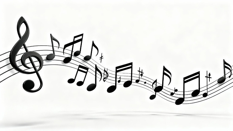 黑白音乐符号飘动图案
