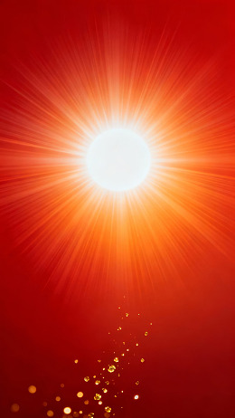 红色背景下的耀眼光芒