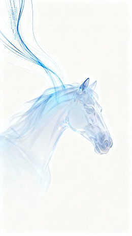 蓝色烟雾状马头艺术插画