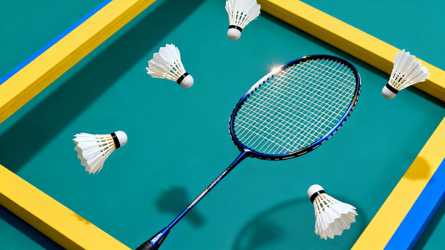 羽毛球拍与球静置于色彩背景