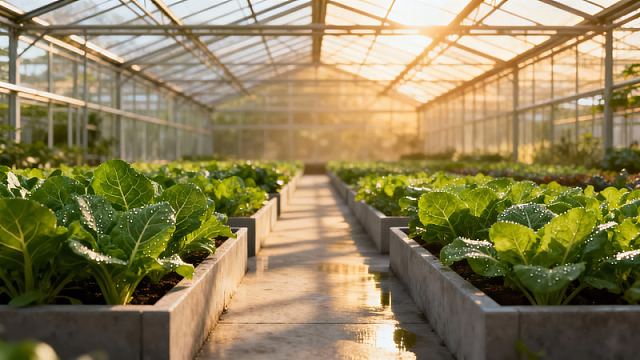 温室大棚内蔬菜种植景象