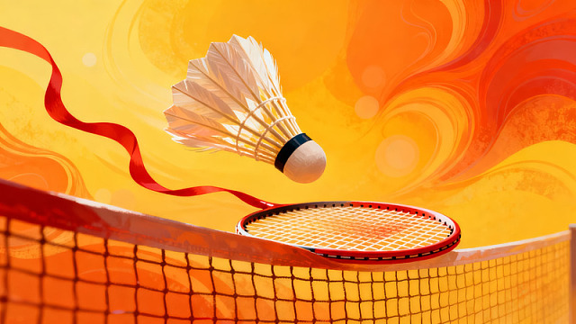 羽毛球飞过网的动感瞬间