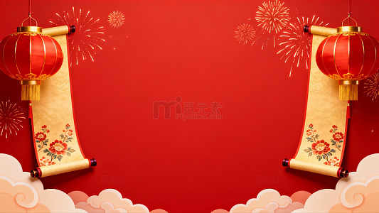 喜庆春节灯笼烟花背景图