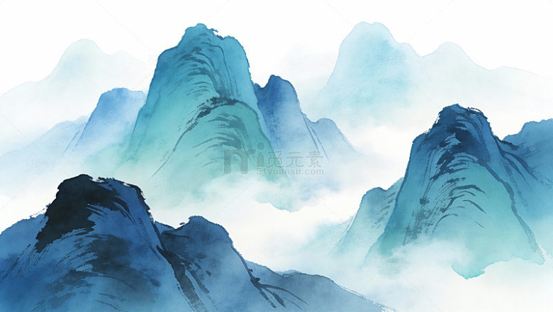 水墨山水画云雾缭绕山峦 1