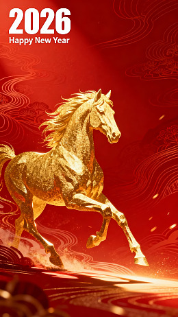 金色骏马奔腾迎2026新年