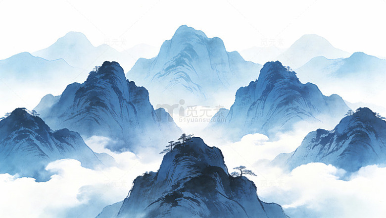 水墨山水画云雾缭绕 1图片免费下载_觅元素