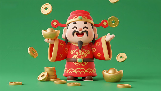 喜庆财神爷金币图案设计元素