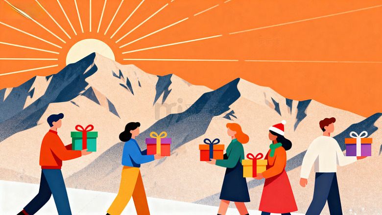 节日欢乐雪山送礼图