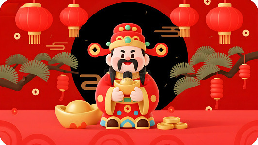 传统中国财神爷新年插画