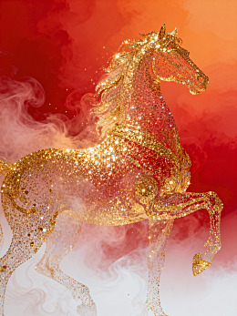 金色梦幻骏马艺术画作