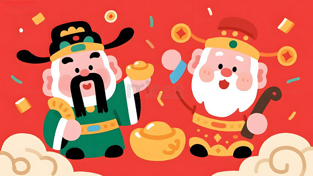 卡通财神庆祝新年插画