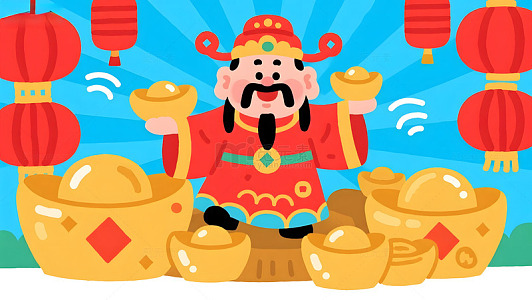 喜庆财神爷金元宝插画