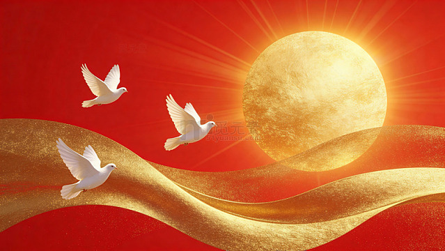红金色调月亮鸽子插画