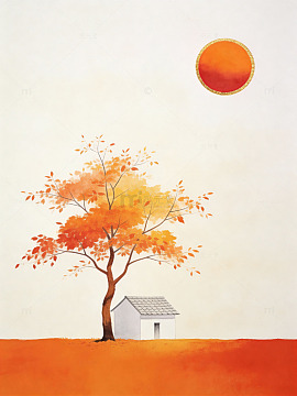 秋日风景小屋绘画素材