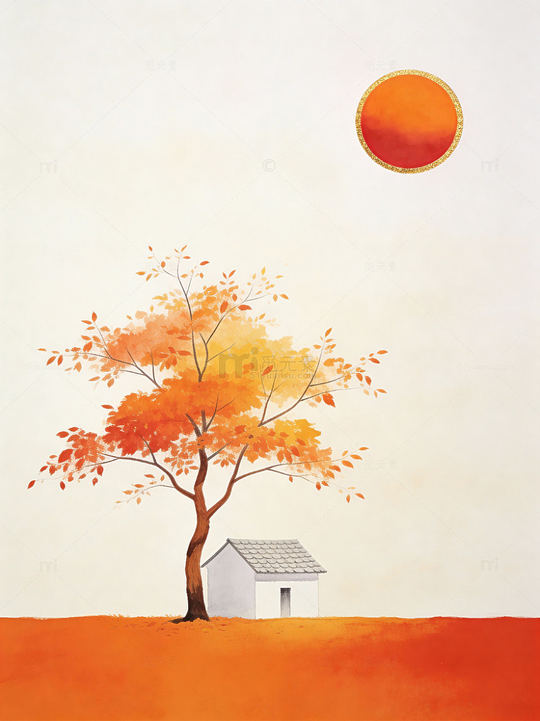 秋日风景小屋绘画素材