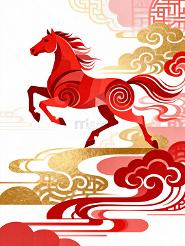 中国风红色骏马艺术插画