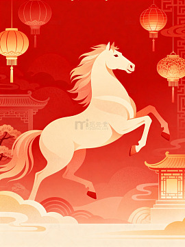 喜庆中国风骏马插画