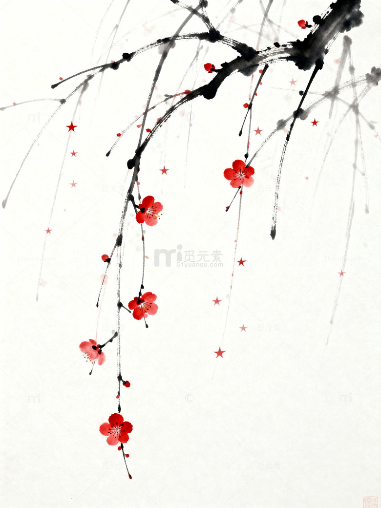 水墨梅花国画写意绘画作品
