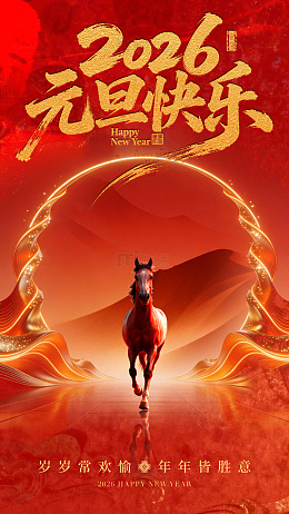 2026新年马图案庆祝海报
