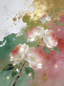 水彩花卉金色点缀插画
