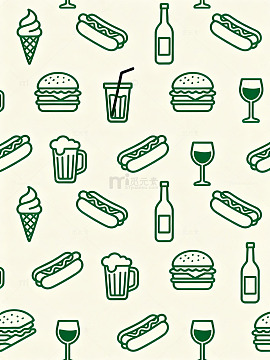 绿色线条美食图标背景