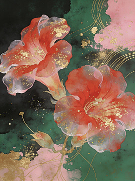 手绘水彩花卉金色点缀插画