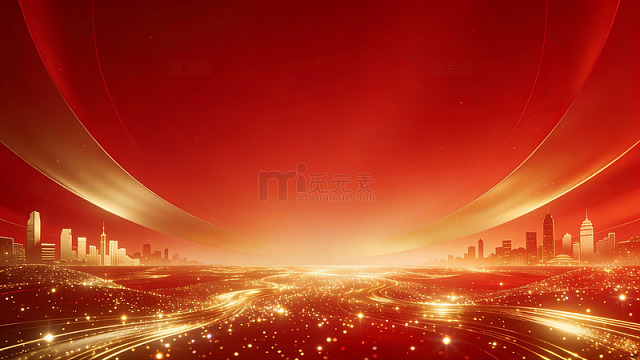 红色科技感城市光效背景