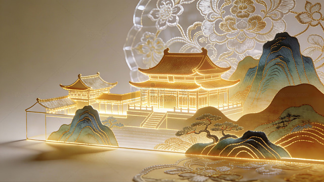 金色古典建筑插画