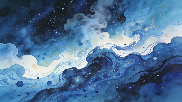 蓝色梦幻水彩星云