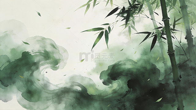 水墨竹林云雾背景