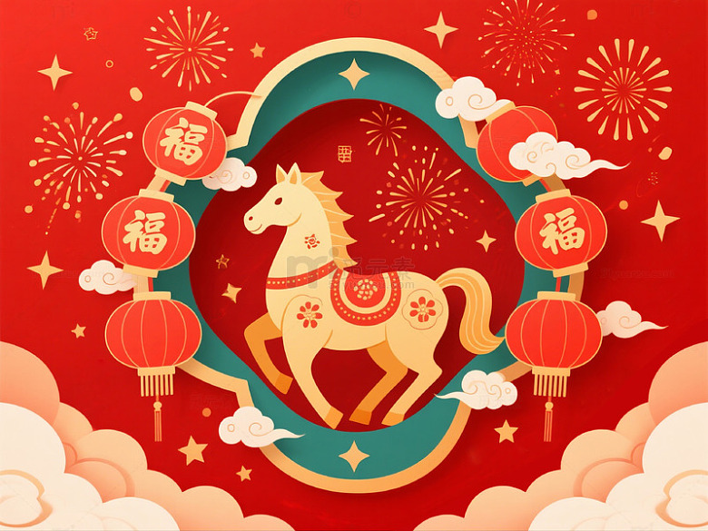 喜庆马年新年插画设计素材