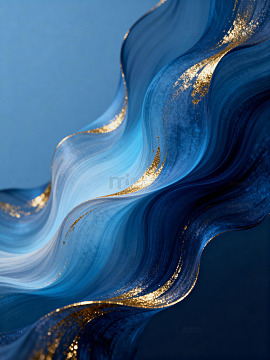 金蓝波浪抽象艺术装饰画