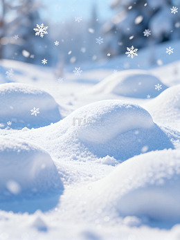 雪地飞雪的冬日自然风光