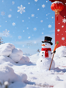 雪地圣诞雪人插画