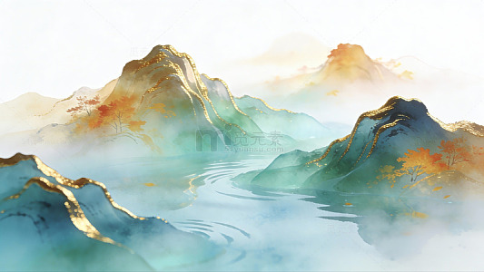 水墨金箔山水画003