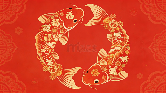 红色喜庆双鱼中国风插015