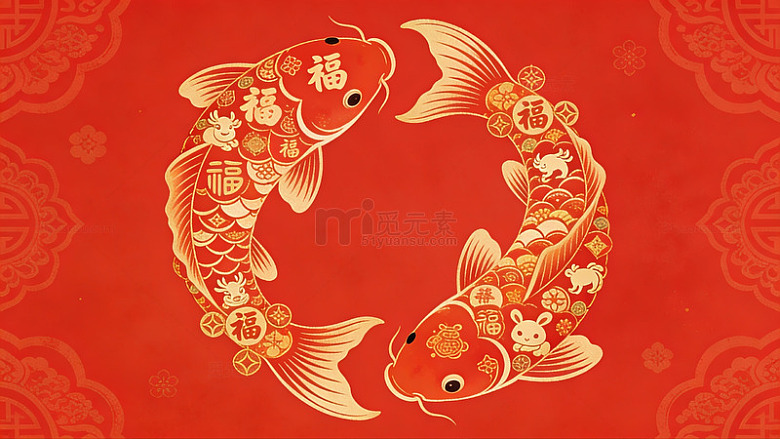 红色喜庆双鱼中国风插015