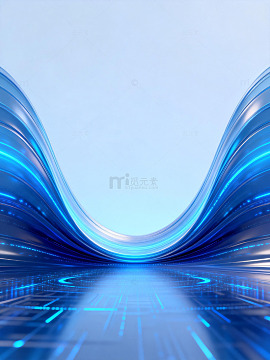 蓝色科技感波浪线条背093