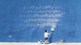 蓝色墙面音乐创作插画031