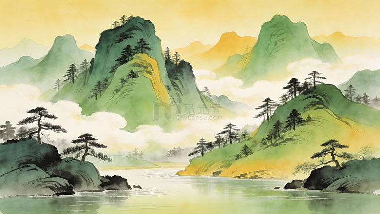 水墨山水画风背景057