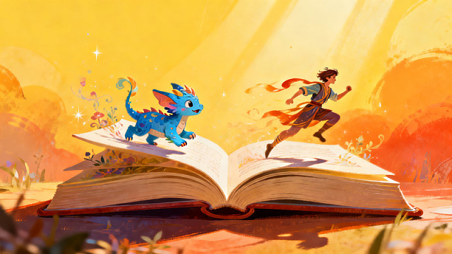 男孩与小龙共舞书页间