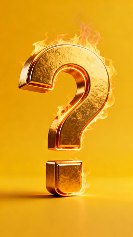 金色问号燃烧于黄色背景之上