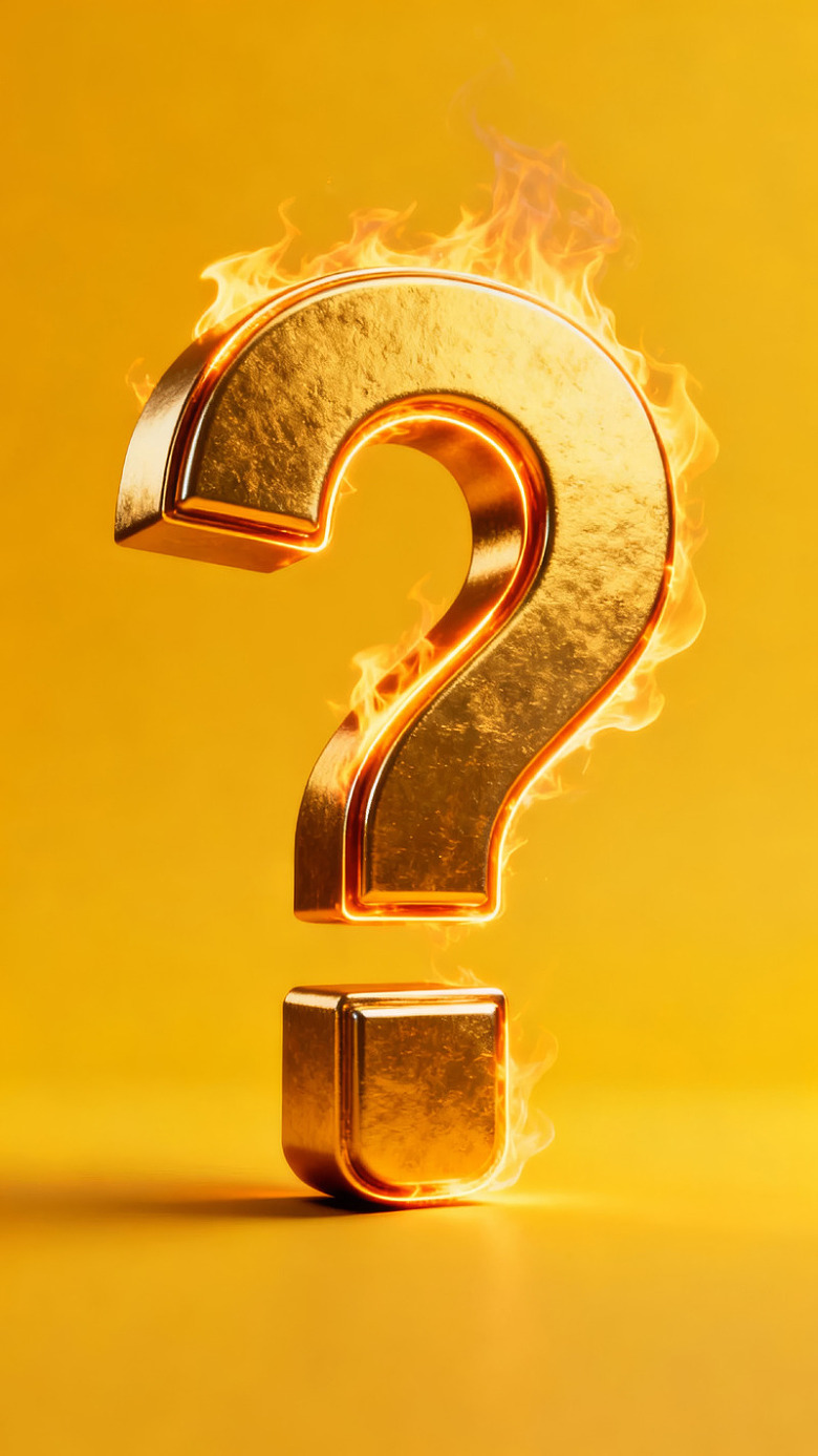 金色问号燃烧于黄色背景之上